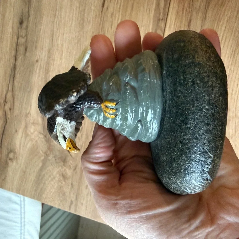 Nature's Niche Bald Eagle Figurine on Michigan River Stone Eagle Harbor Souvenir